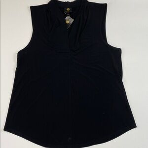 JM Collection Black Sleeveless Blouse Women Medium V Neck Drape Top